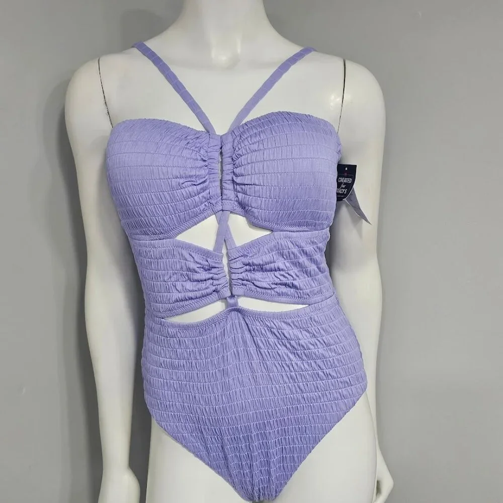 Bar III Pucker up Textured Key Lavender Haze One-Piece Swimsuit